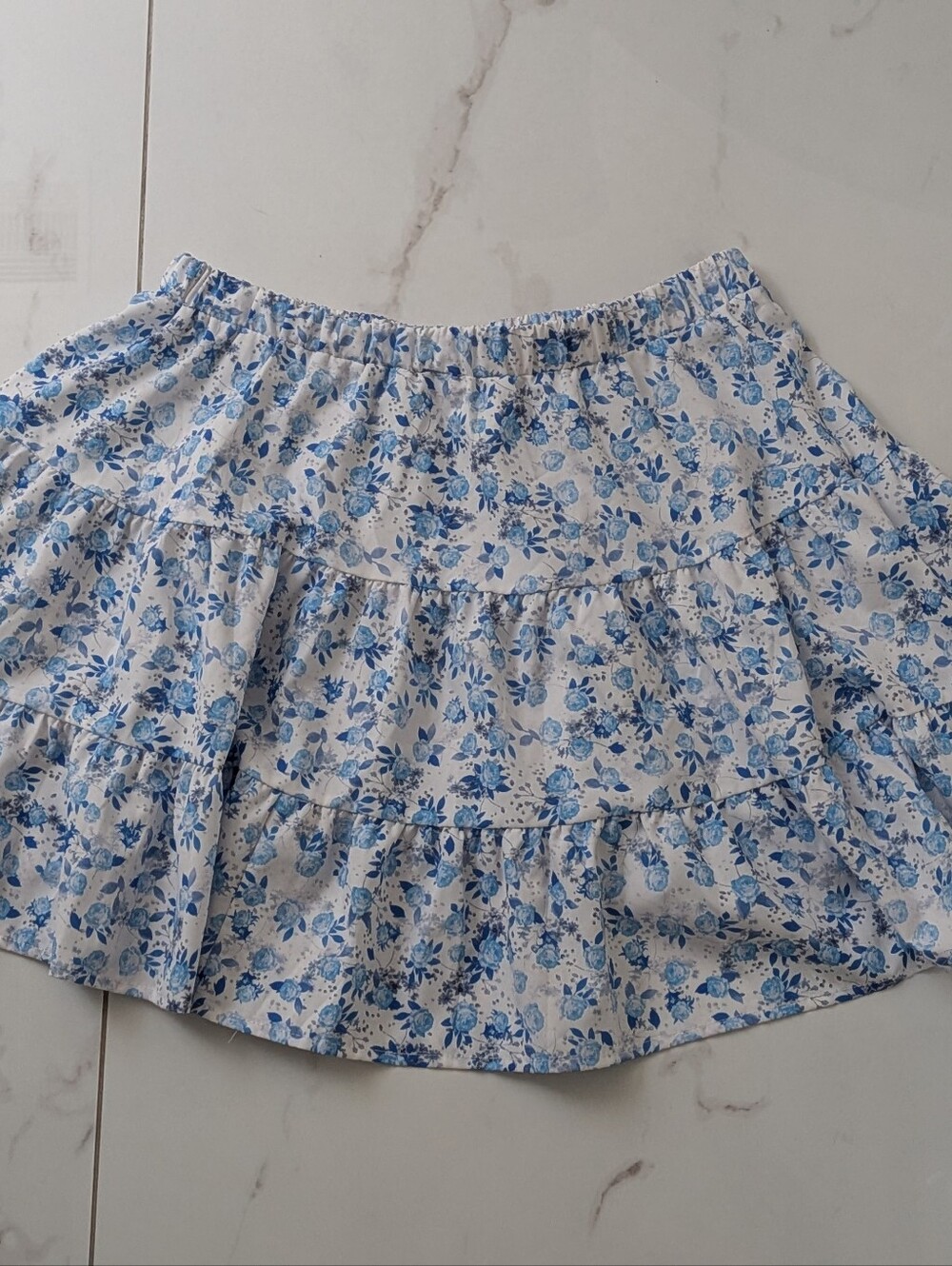 SHEIN White Mini Skirt with Blue Floral Print